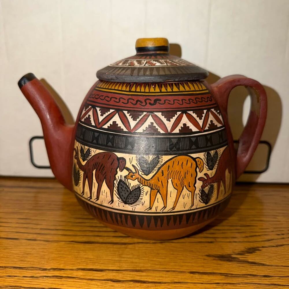 Hand-Painted Peruvian Clay Teapot
